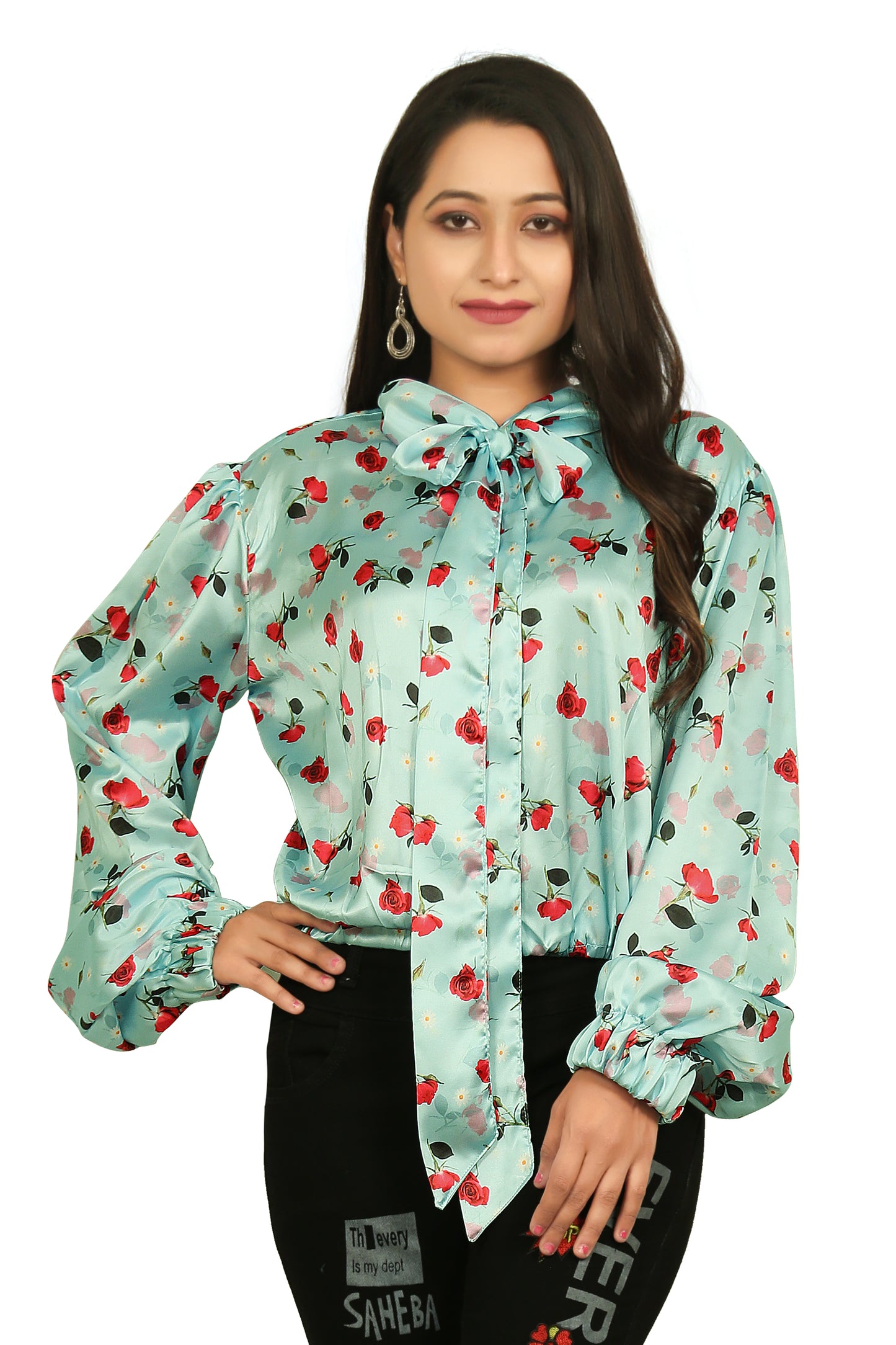 Satin Printed Bow Neck Party wear Top