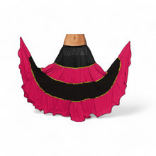 16 Yard 4-Tier Belly Dance 2-Color Skirt with Gold Trim | Tribal Fusion Gypsy C6