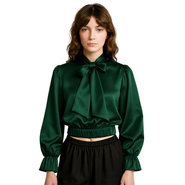 Party wear Satin Bow Blouse And Bow Shirt S27  - Regular Size 2