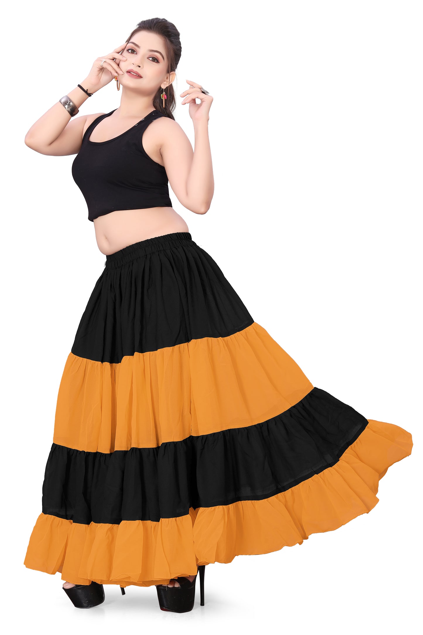 Chiffon 25 Yard 4 Tier skirt Belly Dance Skirt C63- Regular Size 2