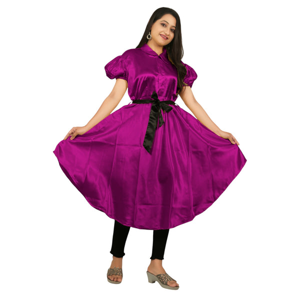 Satin Kurzarm One Peace Langes Kleid S117 - Normalgröße 1