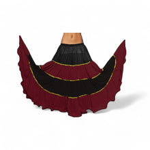 16 Yard 4-Tier Belly Dance 2-Color Skirt with Gold Trim | Tribal Fusion Gypsy C6