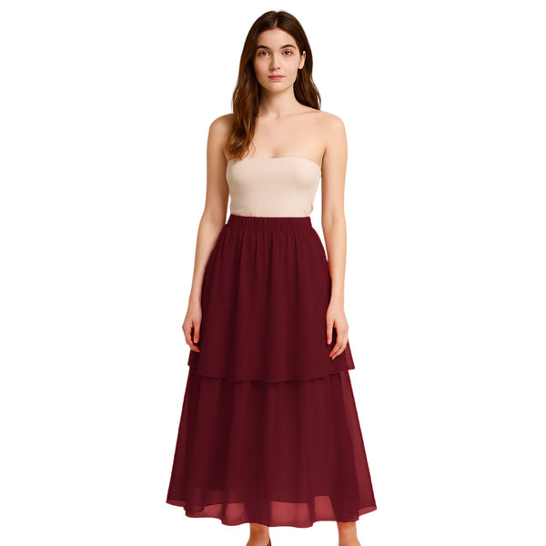 Tribal Fusion Belly Dance Skirt - 2-Layer Ruffled Chiffon Practice & Performance Wear C2