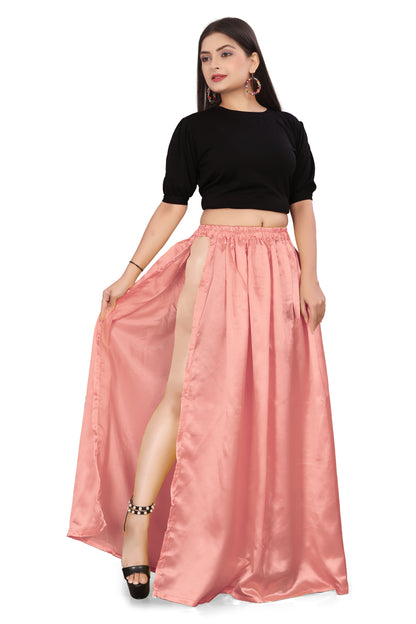 Satin Side Slit A line Panel Skirt S1-Regular Size 3