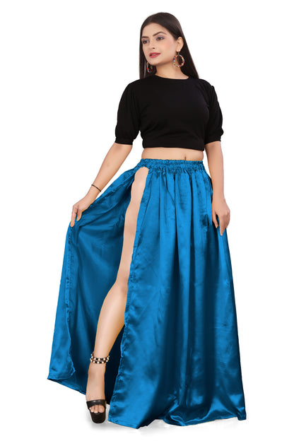 Satin Side Slit A line Panel Skirt S1-Regular Size 3