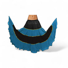 Blue and black skirt with gold trim on a white background