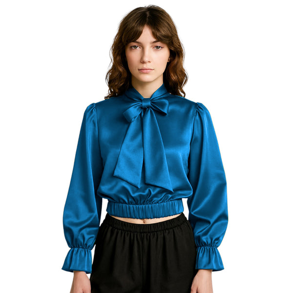 Party wear Satin Bow Blouse And Bow Shirt S27  - Regular Size 3