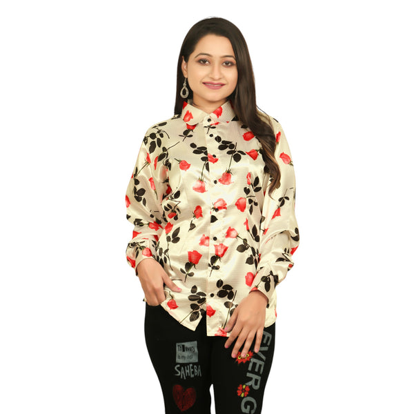 Satin Flower Print Button Down Shirt