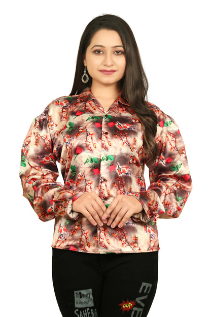 Satin printed Button Down Shirt