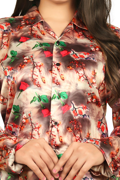 Satin printed Button Down Shirt