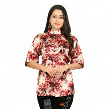 Satin Printed button Down Tops KF07