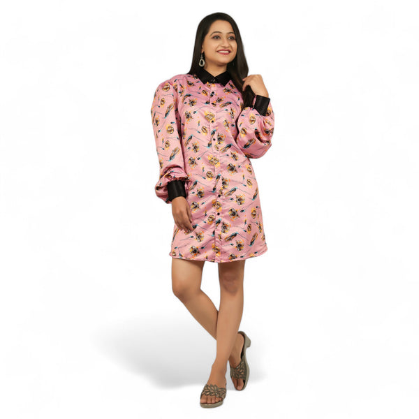 Satin Button Down Shirt Dress  KF12