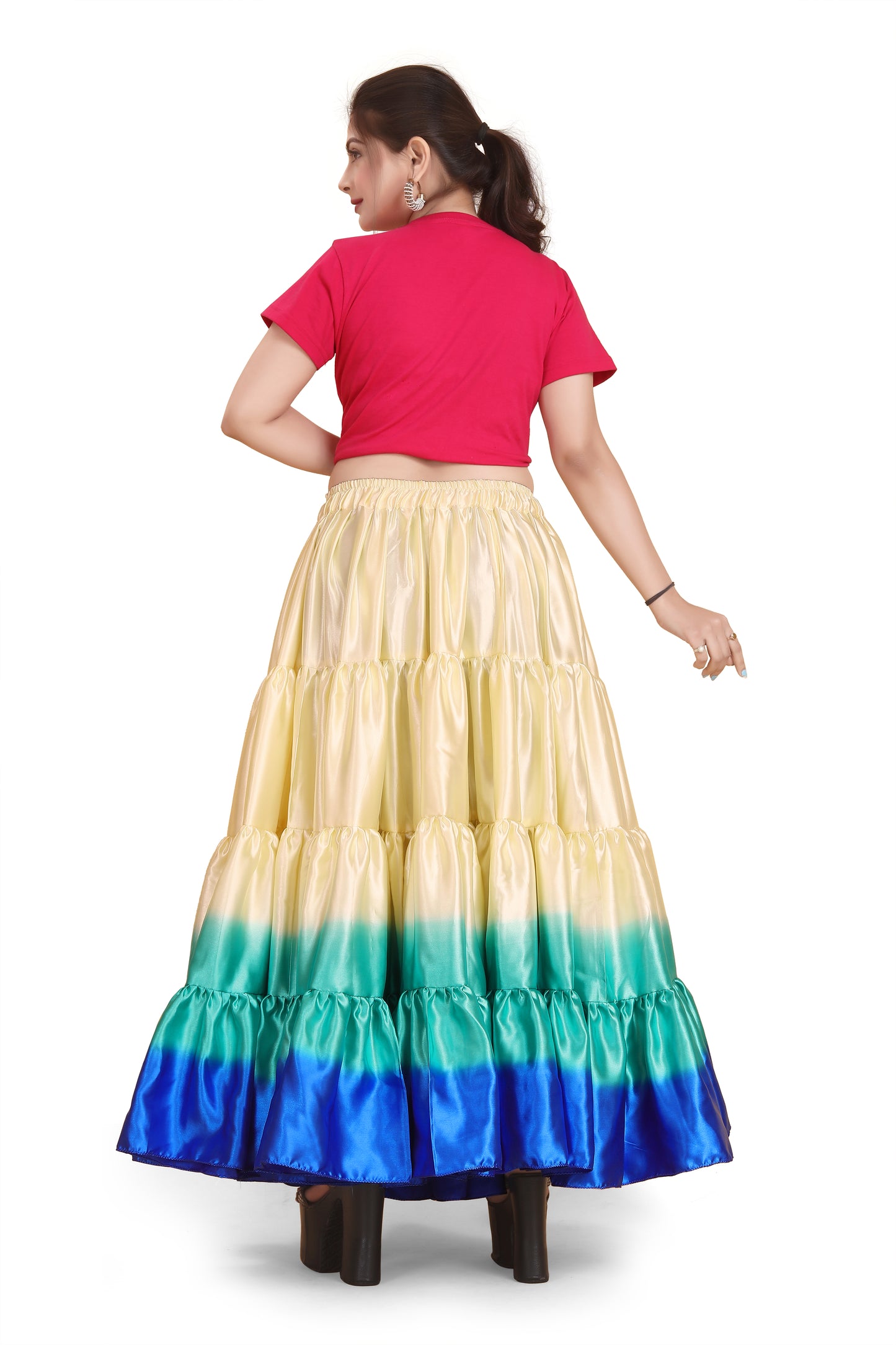 Satin 25 Yard 4 Tier Skirt Multi Color Skirt Belly Dance Skirt KF14-1
