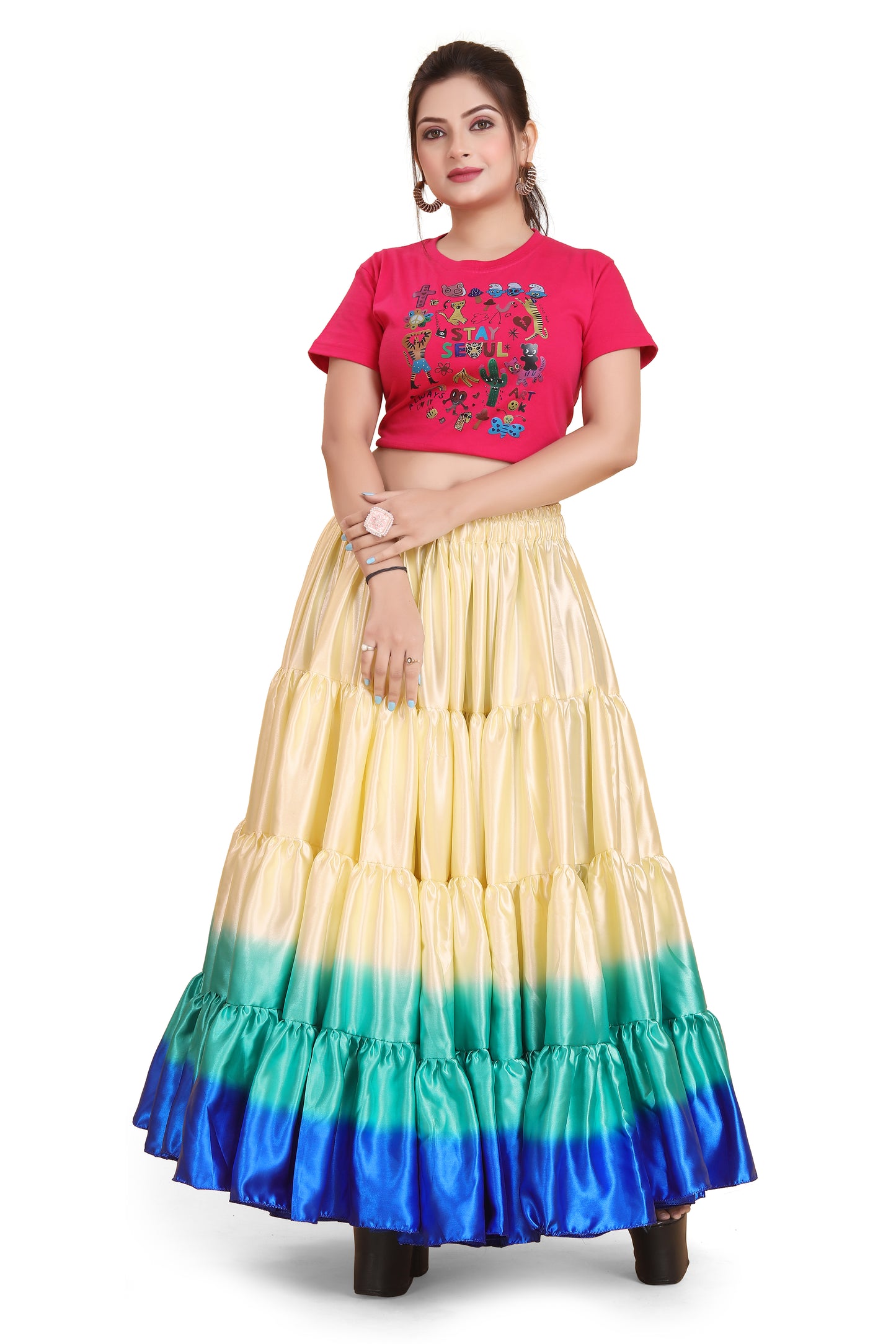 Satin 25 Yard 4 Tier Skirt Multi Color Skirt Belly Dance Skirt KF14-1