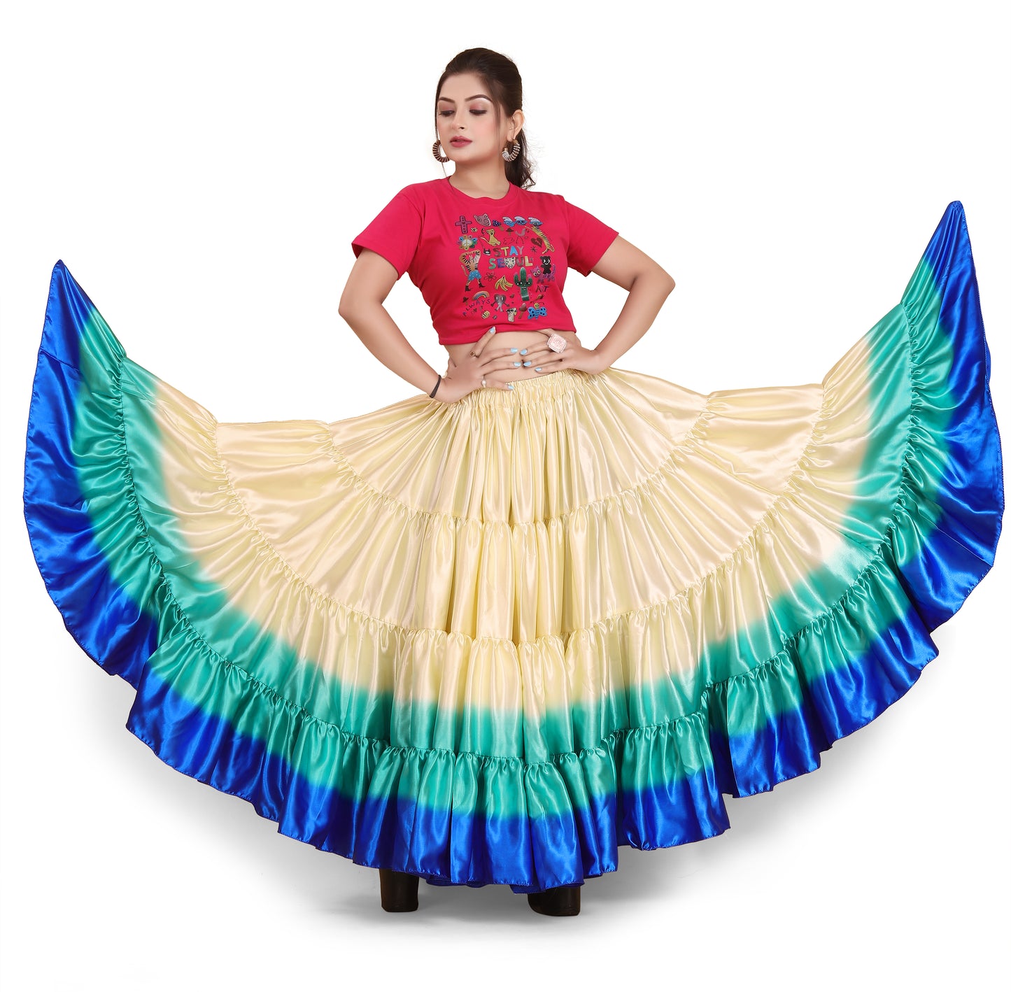 Satin 25 Yard 4 Tier Skirt Multi Color Skirt Belly Dance Skirt KF14-1