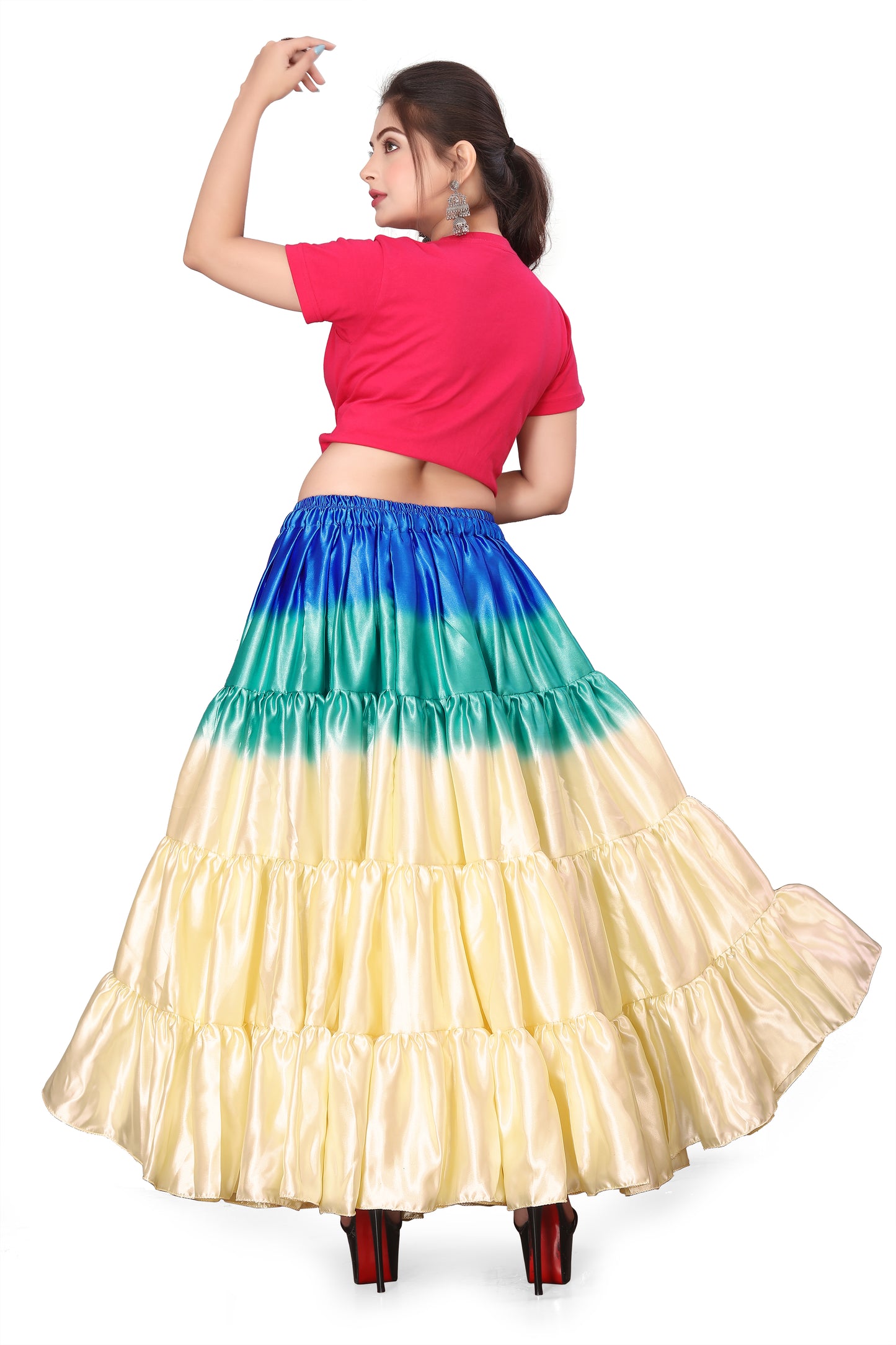 Satin 25 Yard 4 Tier Skirt Multi Color Skirt Belly Dance Skirt KF13-1