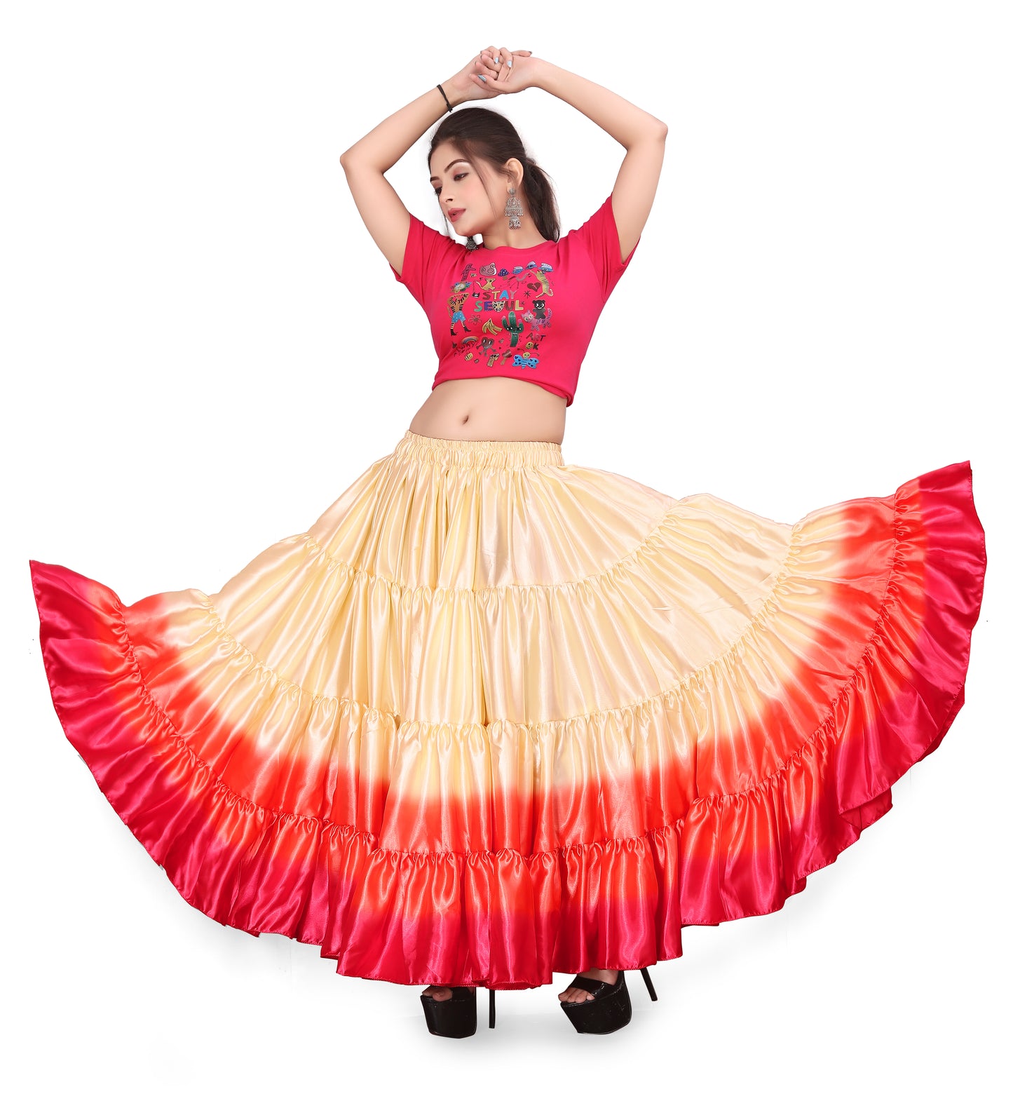 Satin 25 Yard 4 Tier Skirt Multi Color Skirt Belly Dance Skirt KF14-2