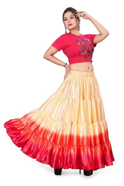 Satin 25 Yard 4 Tier Skirt Multi Color Skirt Belly Dance Skirt KF14-2