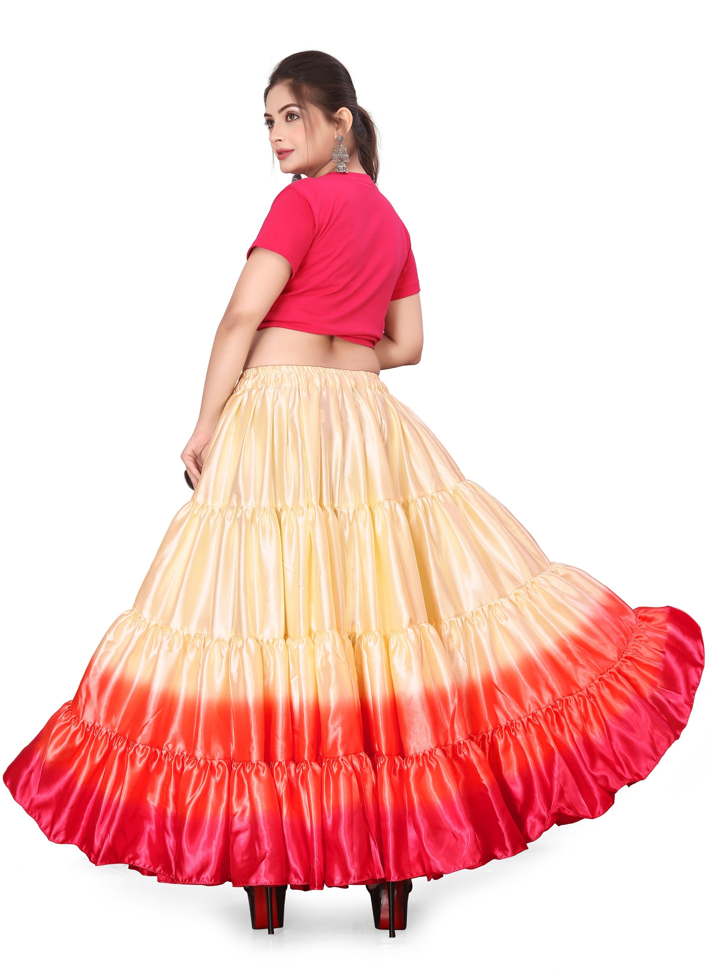 Satin 25 Yard 4 Tier Skirt Multi Color Skirt Belly Dance Skirt KF14-2