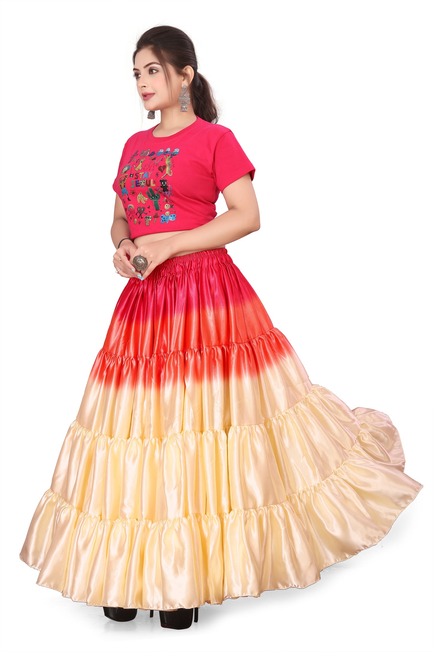 Satin 25 Yard 4 Tier Skirt Multi Color Skirt Belly Dance Skirt KF13-2