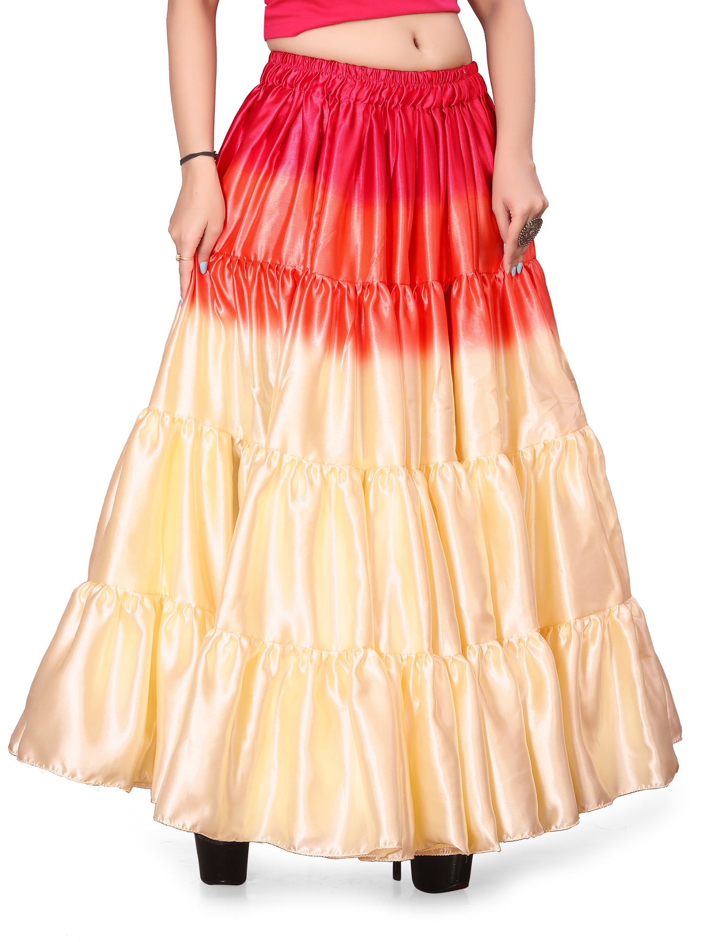 Satin 25 Yard 4 Tier Skirt Multi Color Skirt Belly Dance Skirt KF13-2