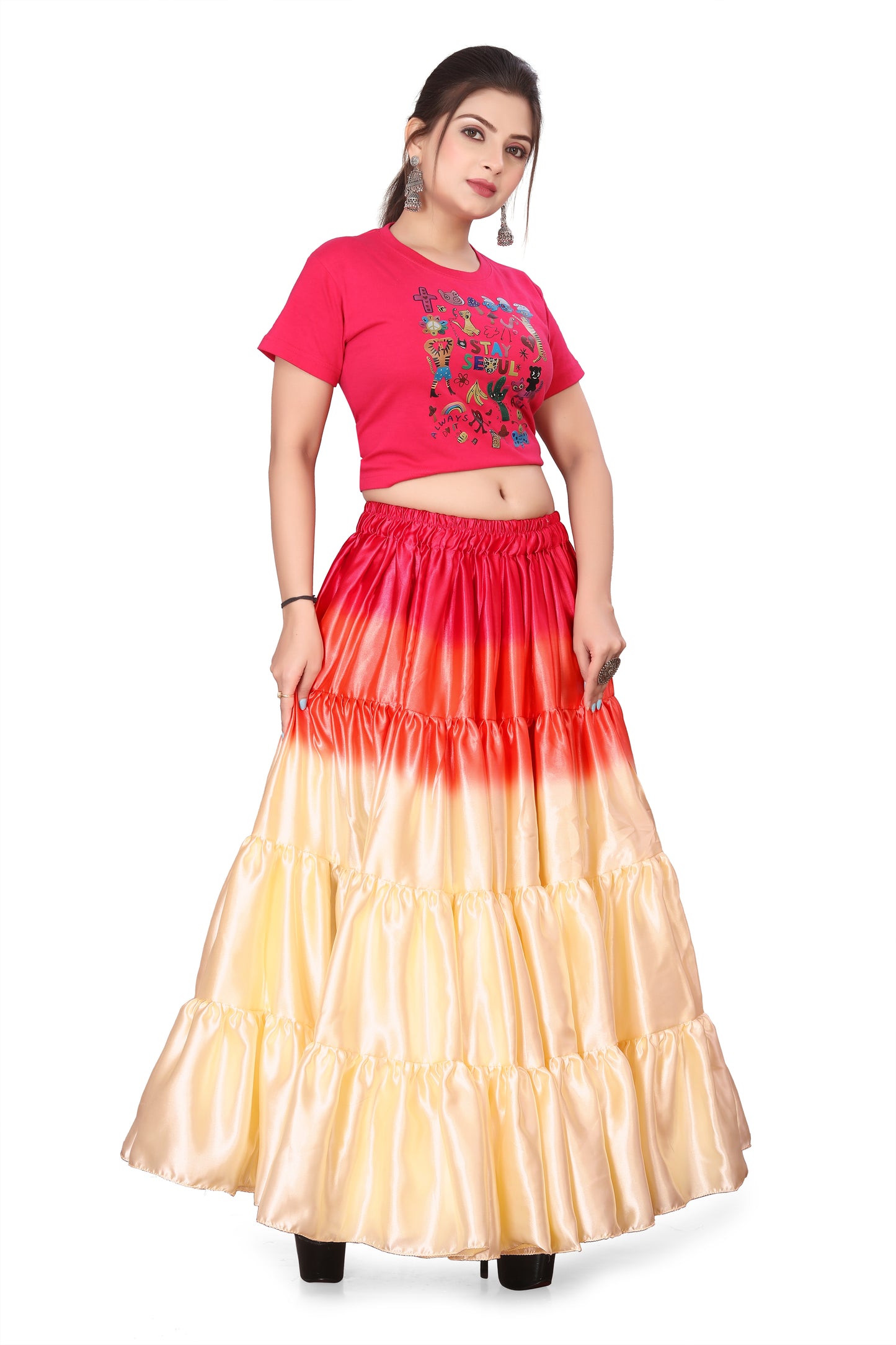 Satin 25 Yard 4 Tier Skirt Multi Color Skirt Belly Dance Skirt KF13-2