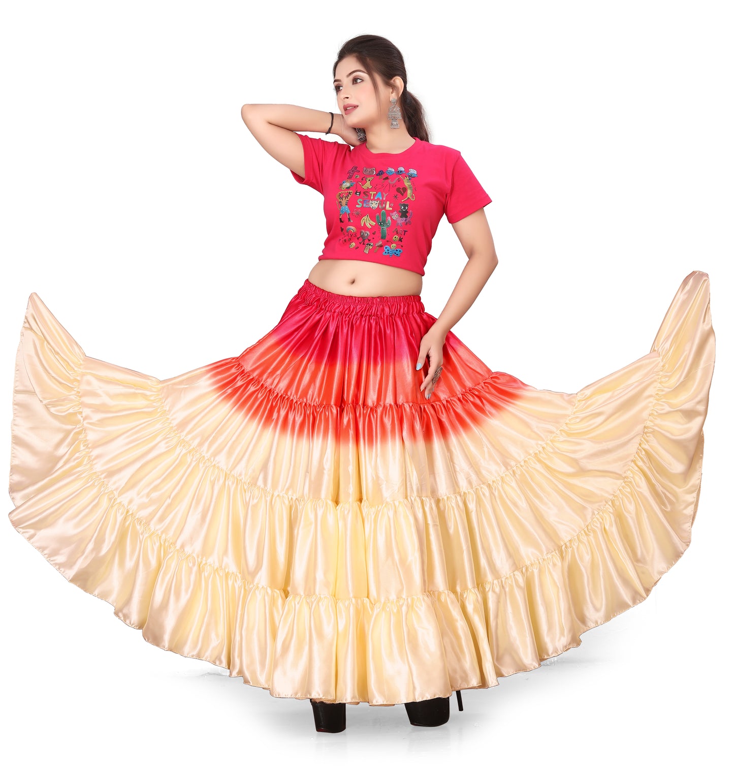 Satin 25 Yard 4 Tier Skirt Multi Color Skirt Belly Dance Skirt KF13-2
