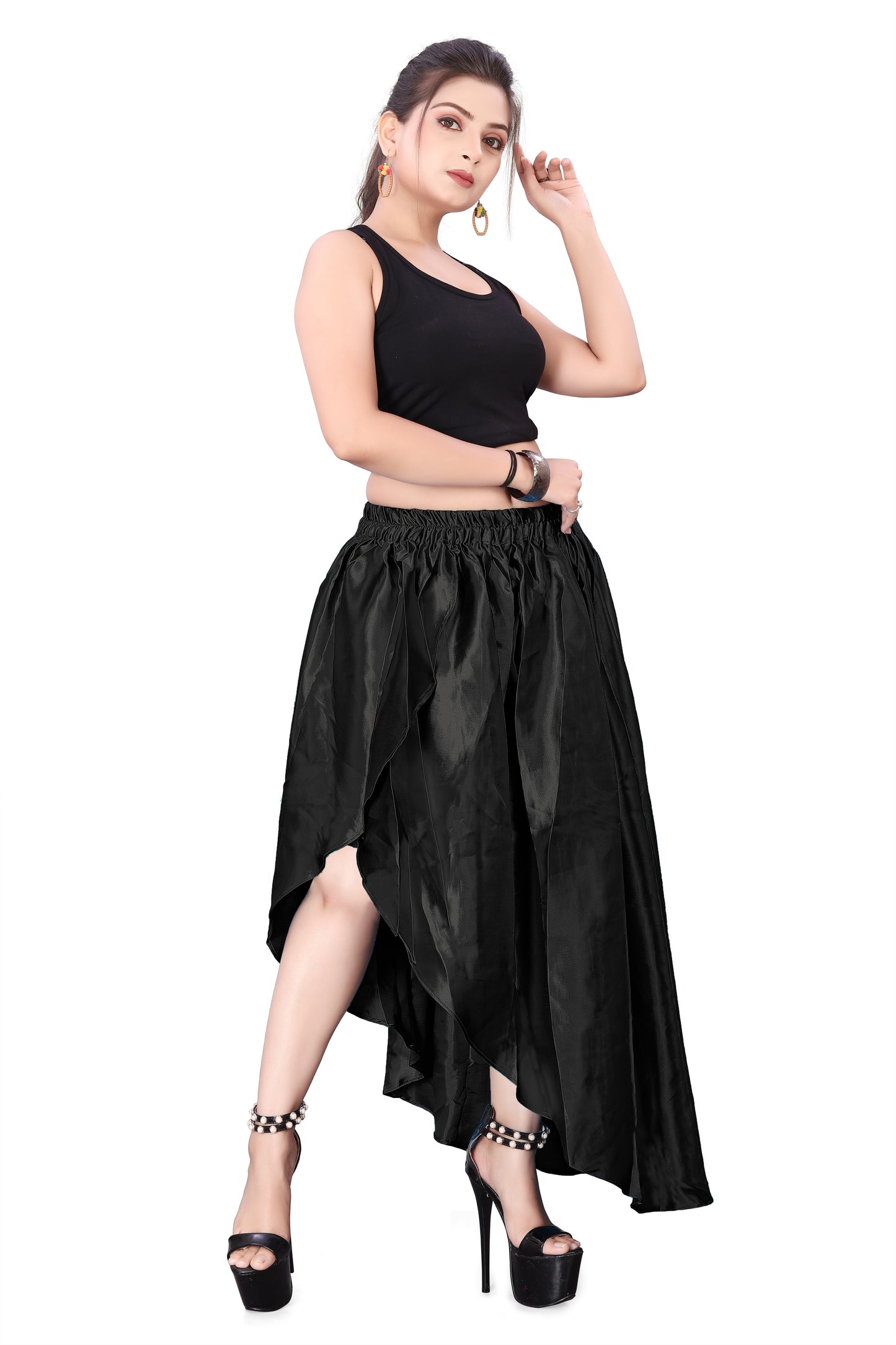 Satin High Low Asymmetrical Skirt  Ballet Dance Skirt S73-Regular Size 1