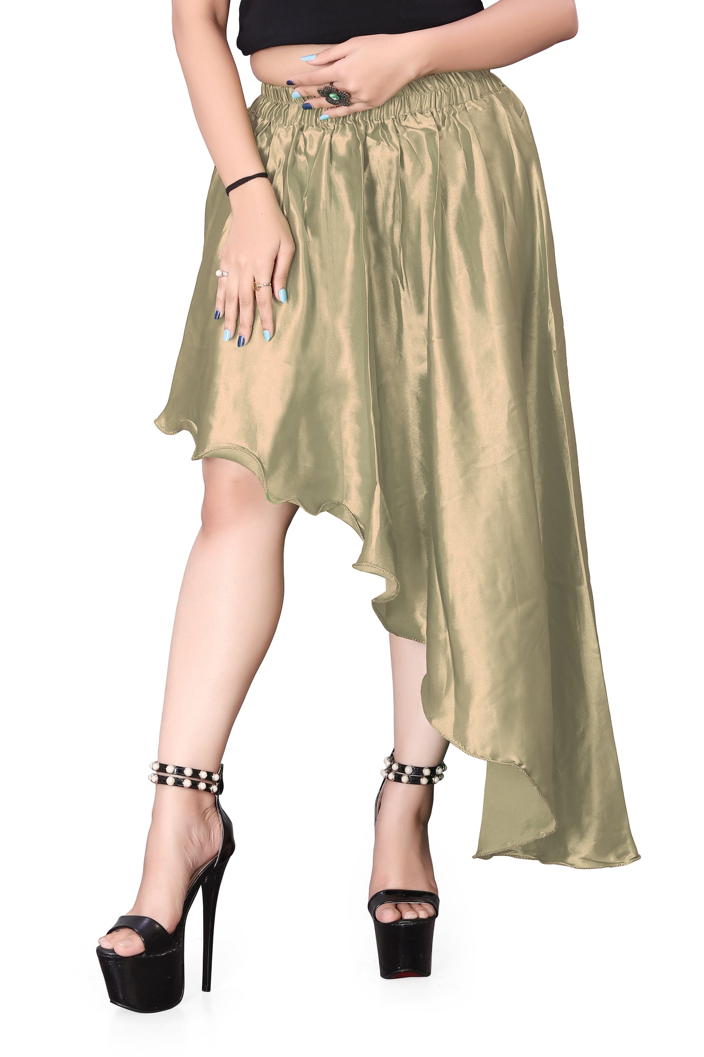 Satin Asymmetrical High low Skirt Skirt S6-Regular Size 1