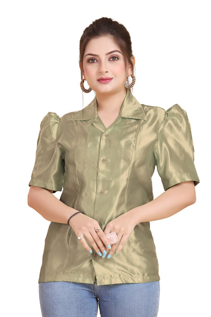 Satin Puff Sleeve Button Down Shirt S80 - Regular size 1