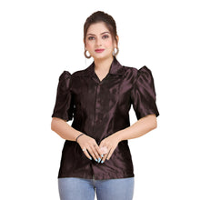 Satin Puff Sleeve Button Down  Shirt  S80 - Regular size 1