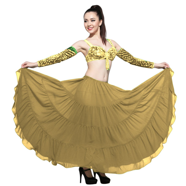 16 Yard 4-Tier Chiffon Belly Dance Skirt | Tribal Fusion Gypsy Full Flow C4