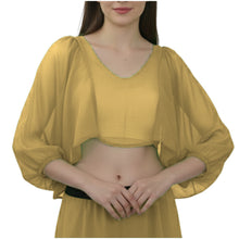 Coral Full Flair Ruffle Sleeve Belly Dance Top, stretch fit, flowy sleeves.