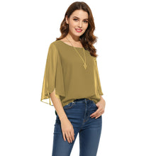Chiffon Round Neck Top | Sheer Casual Blouse S-5XL | 30 Colors C52
