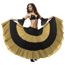 16 Yard 4-Tier Belly Dance 2-Color Skirt with Gold Trim | Tribal Fusion Gypsy C6