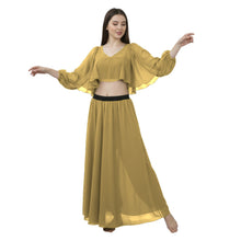 Dark Green Half Circle Skirt & Ruffle Top Set, sophisticated dance costume.