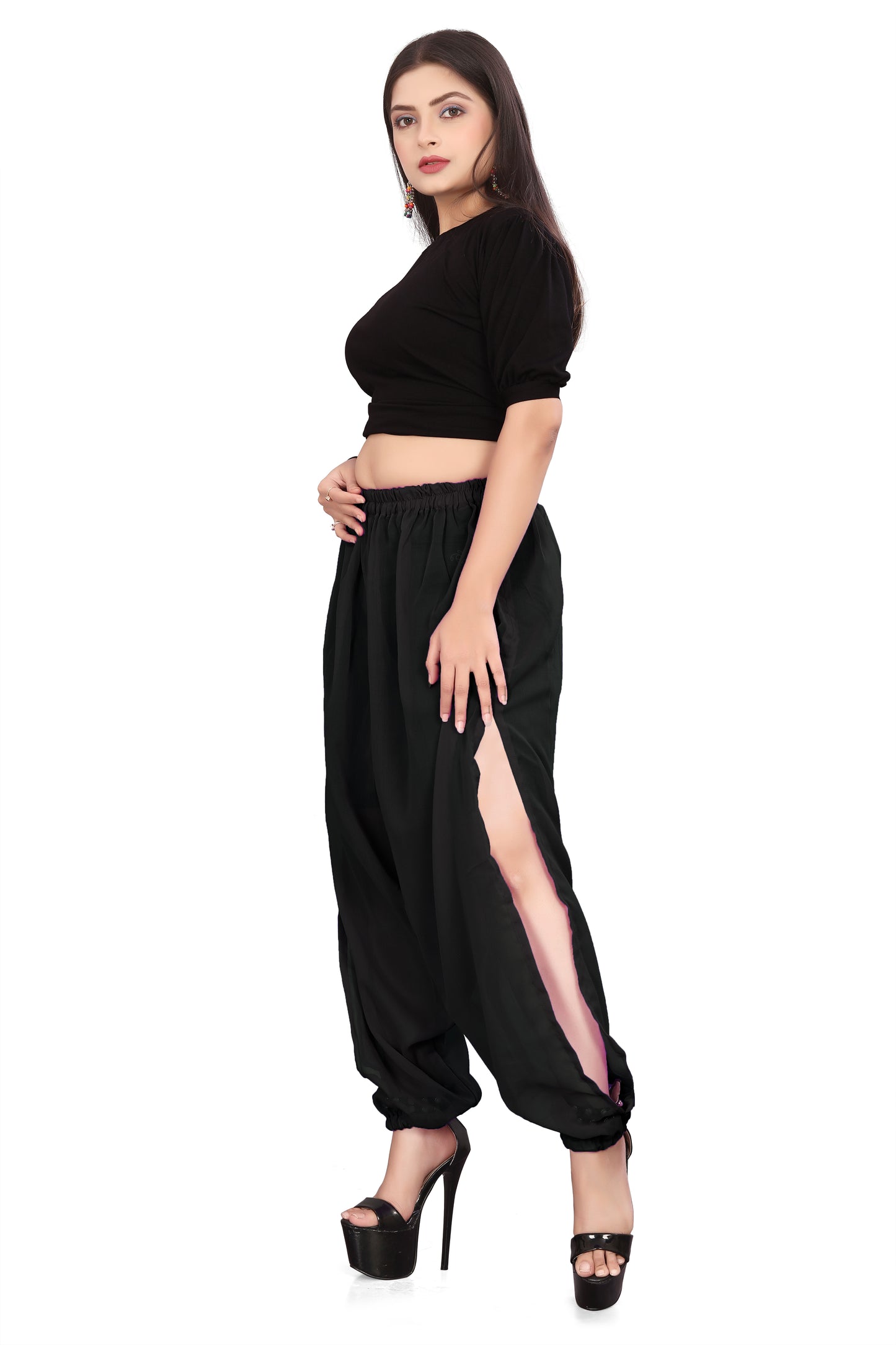 Chiffon Side Slit Belly Dance Harem Pants C19-Regular Size 1