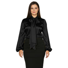 Satin Bow Neck Top | Long Sleeve Office Wear Blouse S-3XL | 41 Colors S120