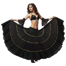 16 Yard 4-Tier Belly Dance 2-Color Skirt with Gold Trim | Tribal Fusion Gypsy C6
