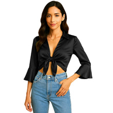 Satin Self Tie Cover Up Top | Adjustable Party Blouse S-3XL | 41 Colors S119
