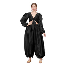 Dark Green Satin Belly Dance Set, sophisticated harem pant and top.