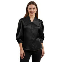 Satin Big Collar Button Down Shirt | Fancy 3/4 Sleeve Top S-3XL S89