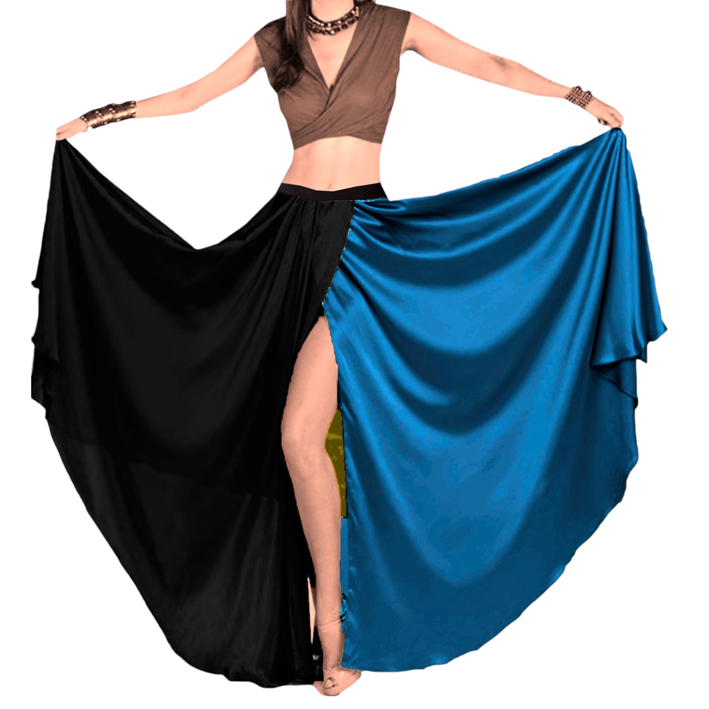 Satin Belly Dance Full Circle Multi Color Skirt S59-Regular Size 3