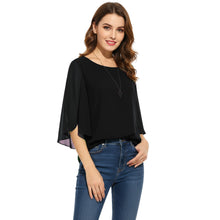 Chiffon Round Neck Top | Sheer Casual Blouse S-5XL | 30 Colors C52