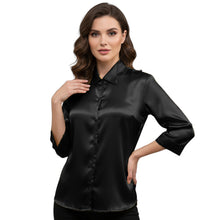 Satin Point Collar Button Down Shirt | 3/4 Sleeve Blouse S-3XL S91