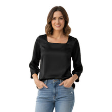 Satin Square Neck Top | 3/4 Sleeve Chic Blouse S-3XL | 41 Colors S114