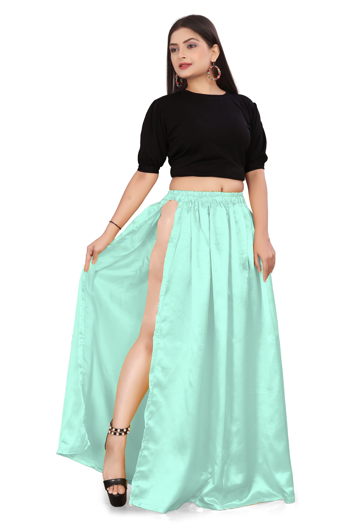 Satin Side Slit A line Skirt S1-Regular Size 1