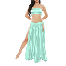 Satin Belly Dance Side Cut Skirt | Slit Flow Costume Plus Size | 41 Colors S1