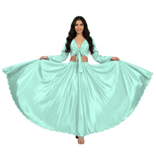 Cream Satin Dance Set, soft shiny performance costume with sleeves.