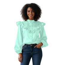 Dark Green Satin Long Sleeve Shirt, sophisticated work blouse.